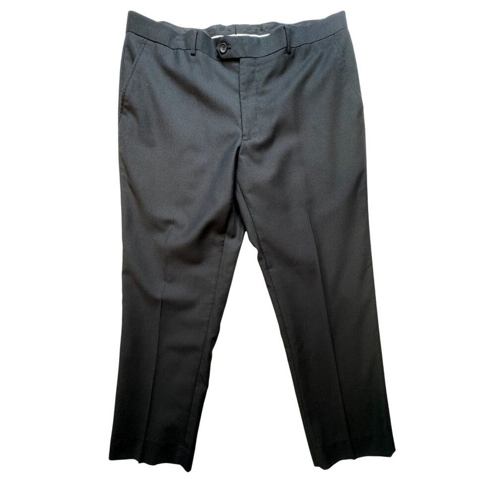 Wool & Silk Blends Men Dress Pants Size 44/38 Black Tailored Trousers Formal